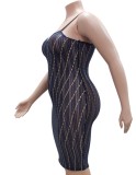 Plus Size Stripe Print Black Cami Sleeveless Translucent Midi Dress