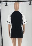 Black V-Neck Short Sleeves Button Long Top and Shorts 2PCS Set