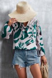 Green and White Silk Knotted Lantern Sleeve Shirt