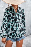 Leopard Print Silk Knotted Lantern Sleeve Shirt