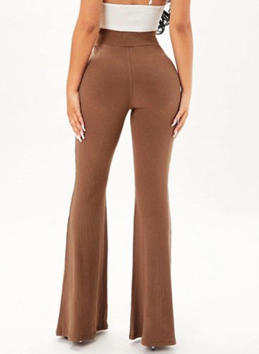 Brown Casual High Waist Elasticated Pants