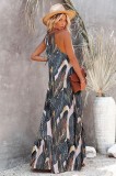 Leaf Print Cami Sleeveless Ruffle Loose Maxi Dress