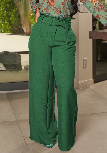 Green High Waist Loose Pants with Belt