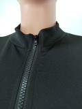 Black Zipper Up Midi Neck Short Sleeves Skinny Jumpsuit