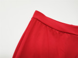 Red Sleeveless Tank Crop Top and Color Block Hollow Out Pants 2PCS Set
