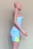 Tie Dye Pink One Shoulder Sleeveless Keyhole Mini Dress