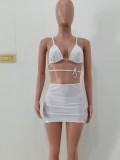 White Cami Bikini and Hollow Out Mini Skirt 3PCS Swimwear
