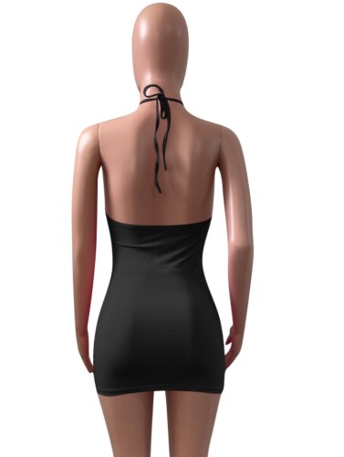 Black Cami Halter Sleeveless Keyhole Mini Bodycon Dress