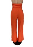 Orange High Waist Loose Pants with Belt