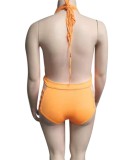 Plus Size Yellow Criss Cross Sleeveless Backless Hollow Out One Piece Swimwear