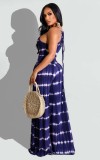 Purple Print Halter Top and High Waist Wide Leg Pants 2PCS Set