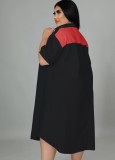 Plus Size Black Turndown Collar Half Sleeves Drop Shoulder Zip Wide Dress