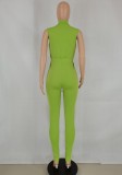 Green Stand Collar Color Block Sleeveless Drawstring Jumpsuit