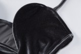 Black Velvet Cami Halter Plunge Neck Sleeveless Jumpsuit