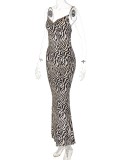 Print Silver Cami Sleeveless Backless Maxi Bodycon Dress