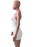 White Cami Halter Sleeveless Keyhole Mini Bodycon Dress
