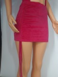 Pink Velvet Cut Out V-Neck Sleeveless Bobysuit and Mini Skirt 2PCS Set