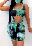 Print Green Hollow Out Sleeveless Tank Jumpsuit