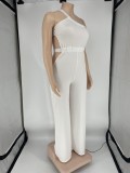 Plus Size White One Shoulder Sleeveless Hollow Out Wide Leg Jumpsuit