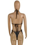 Black Cami Halter Bikini and Fishnet Sleeveless Crop Top with Pants 4PCS Swimwear