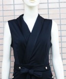 Black V-Neck Sleeveless Belted Jumpsuit with Pocket