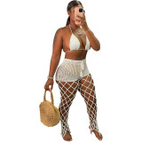 Crochet Hollow Out Bra Top and Pants Set Tassel Cover Up