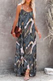 Leaf Print Cami Sleeveless Ruffle Loose Maxi Dress