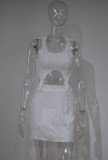 White Sleeveless Ruffle Irregular Crop Top and Mini Skirt 2PCS Set