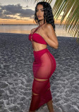 Plus Size Red Cami Halter O-Ring Cut Out Sleeveless Long Dress