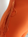 Orange O-Neck Sleeveless Side Fringe Jumpsuit