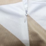 Stripe Print Khaki Short Sleeves Crop Top and High Waist Maxi Skirt 2PCS Set