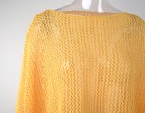 Yellow Crochet Long Sleeves Loose Cover-Up with Pocket
