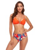 Floral Print Orange Cami Bikini and Long Cardigan Swimwear 3PCS Set