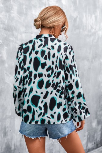 Leopard Print Silk Knotted Lantern Sleeve Shirt