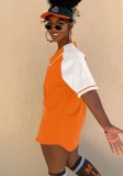 Orange V-Neck Short Sleeves Button Long Top and Shorts 2PCS Set