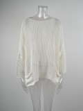 White Crochet Long Sleeves Loose Cover-Up with Pocket