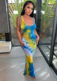 Tie Dye Print Cami Sleeveless Backless Maxi Dress