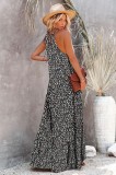 Floral Print Black Cami Sleeveless Ruffle Loose Maxi Dress