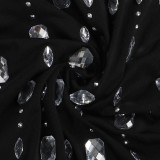 Black Beaded Halter Sleeveless Bodycon Midi Dress