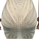 Nude Cami Sleeveless Rhinesonte Mini Dress