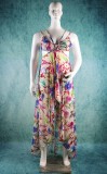 Floral Print White Cami Halter Sleeveless Hollow Out Ruffle Maxi Dress