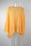 Yellow Crochet Long Sleeves Loose Cover-Up with Pocket