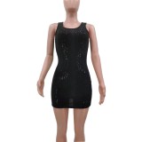 Black Sequin Square Neck Sleeveless Mini Vest Dress