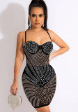 Black Cami Sleeveless Rhinesonte Mini Dress