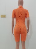 Orange Turtleneck Short Sleeves Hollow Out Slim Fit Rompers