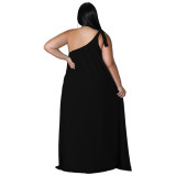Women's Solid Sleeveless Skew Neck Sexy Plus Size Loose Maxi Dress