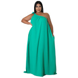 Women's Solid Sleeveless Skew Neck Sexy Plus Size Loose Maxi Dress