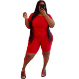 Hot Sale Plus Size Solid Short Sleeves Tee Top and Shorts Set Casual 2PCS Outfits