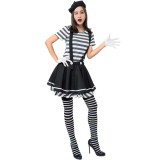 Striped Black and White Female Prisoner Cosplay Sexy Costume