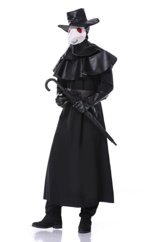 Mens Plague Crow Doctor Cosplay Bird Costume Black Clack Robe 7Pcs Set